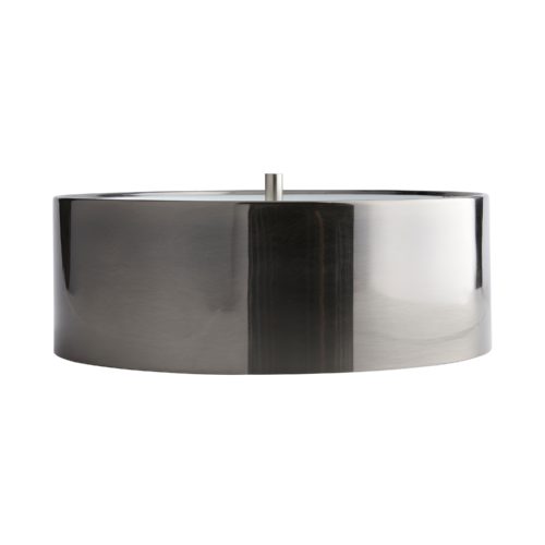 Its deceptively simple design features several noteworthy details, from the clever open base to theblack nickel metal drum shade, to the double socket with one pull chain. A modern classic, the minimalist form and natural materials of this striking illuminant deliver a contemporary and slight industrial appeal.