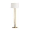 This stunning floor lamp is both sculptural in form and dynamic in design. Four long antique brass steel pillars pierce a solid white marble base, expressing a clean, geometric form. The blend of materials works together to create an elegancethat is even more defined when illuminated.