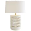 contemporary woven tablelamp and married it with a matte ceramic finish. This lamp is great for those interiors that need a more 