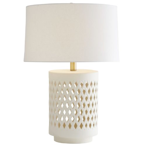 contemporary woven tablelamp and married it with a matte ceramic finish. This lamp is great for those interiors that need a more "bodied" lamp such as a pedestal table or open leg table.