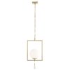 Orb and Tassel pendant emulates a sleek steel trapeze finding equilibrium with its glowing glass orb. A fine-threaded tassel hangs from the center of the antique brass fixture. She betrays the family secret of balance and elegant form. Finished in antique brass.