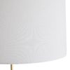 Sleek in form, the slender body is accented by a steelframe, cream finish, wood detail and decorative pull chains. Topped with a white linen drum shade.