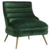 Designed for comfort in every way, the sleek channeled form, decadent emerald velvet and tapered antique brass legs are elegantly effortless.