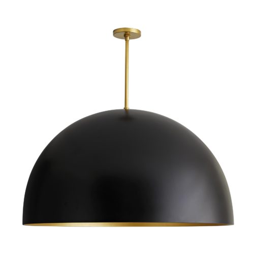 Equal parts classic and dramatic, this over-scaled light fixture delivers form & function in grand scale. The streamlined dome design features an outer matte black surface while the interior of features a brilliant gold metallic semi-matte finish.