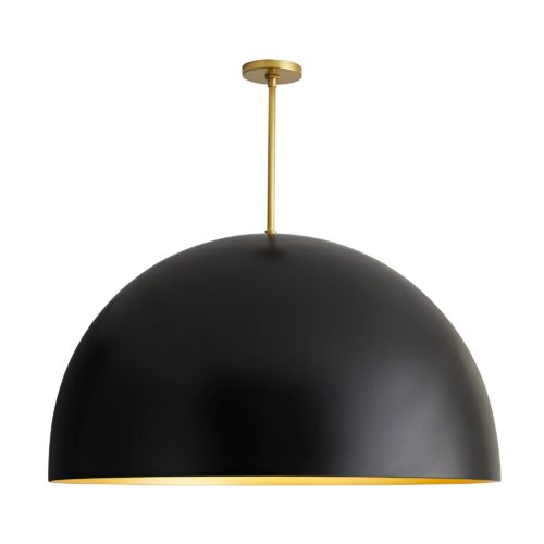 Equal parts classic and dramatic, this over-scaled light fixture delivers form & function in grand scale. The streamlined dome design features an outer matte black surface while the interior of features a brilliant gold metallic semi-matte finish.
