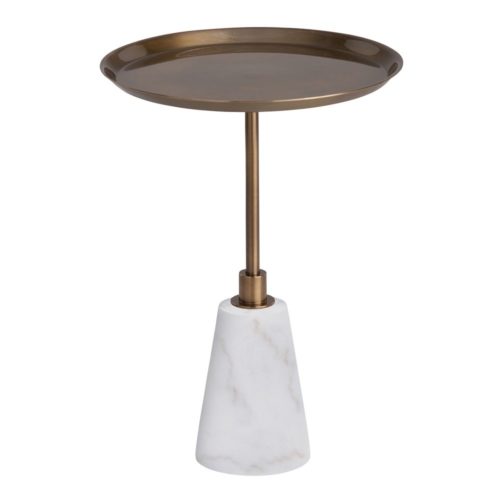 Accent Table is a mix of white marble and antique brass. Like the original, the height adjusts while still having a small footprint.One of the best-selling designs we have.