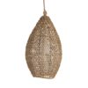Hand woven sea grass in its natural coloration forms a graceful teardrop shade. A single bulb floats inside its own hive. Shown with a 4