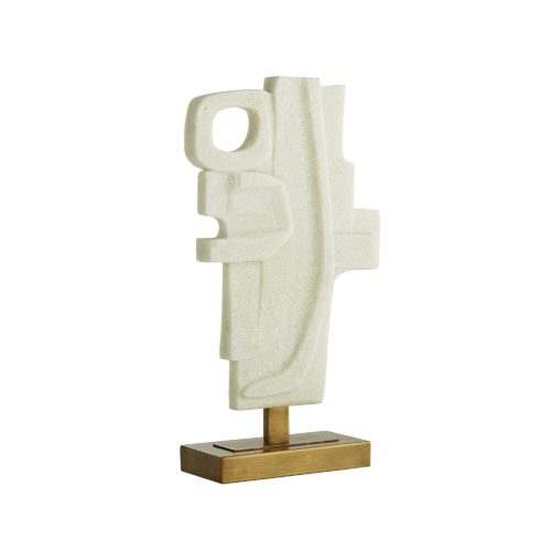 Interpretation, like beauty, is in the eye of the beholder. And no matter what your eye sees in this refined modernist sculpture, it’s undeniably magnificent. The ivory-toned form is dual-sidedto face either left or right and stands elegantly on an antique brass finish metal base.