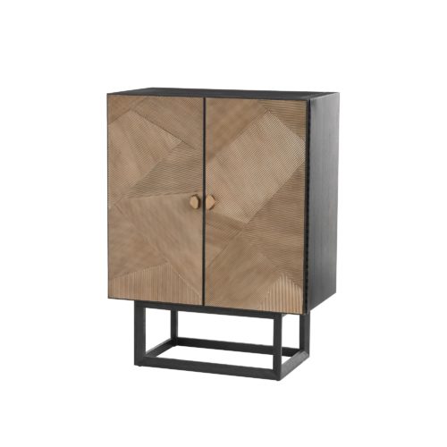 The etched gold doors of this bar cabinet add a little bit of chic to any room. Open the doors to reveal an ebony stained interior, mirrored walls, recessed light, and a spot for your best liquor. Suddenly you're everyone's best friend!