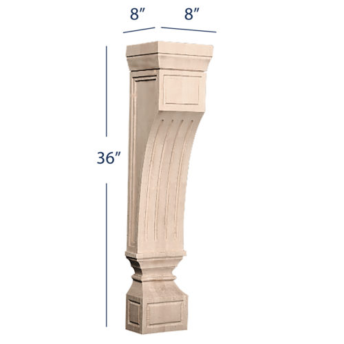 Fluted Mission Island Leg Corbel with dimensions