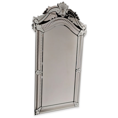 Venetian Mirror with Ribbon and Bead Border and Hand Etched Floral Accents